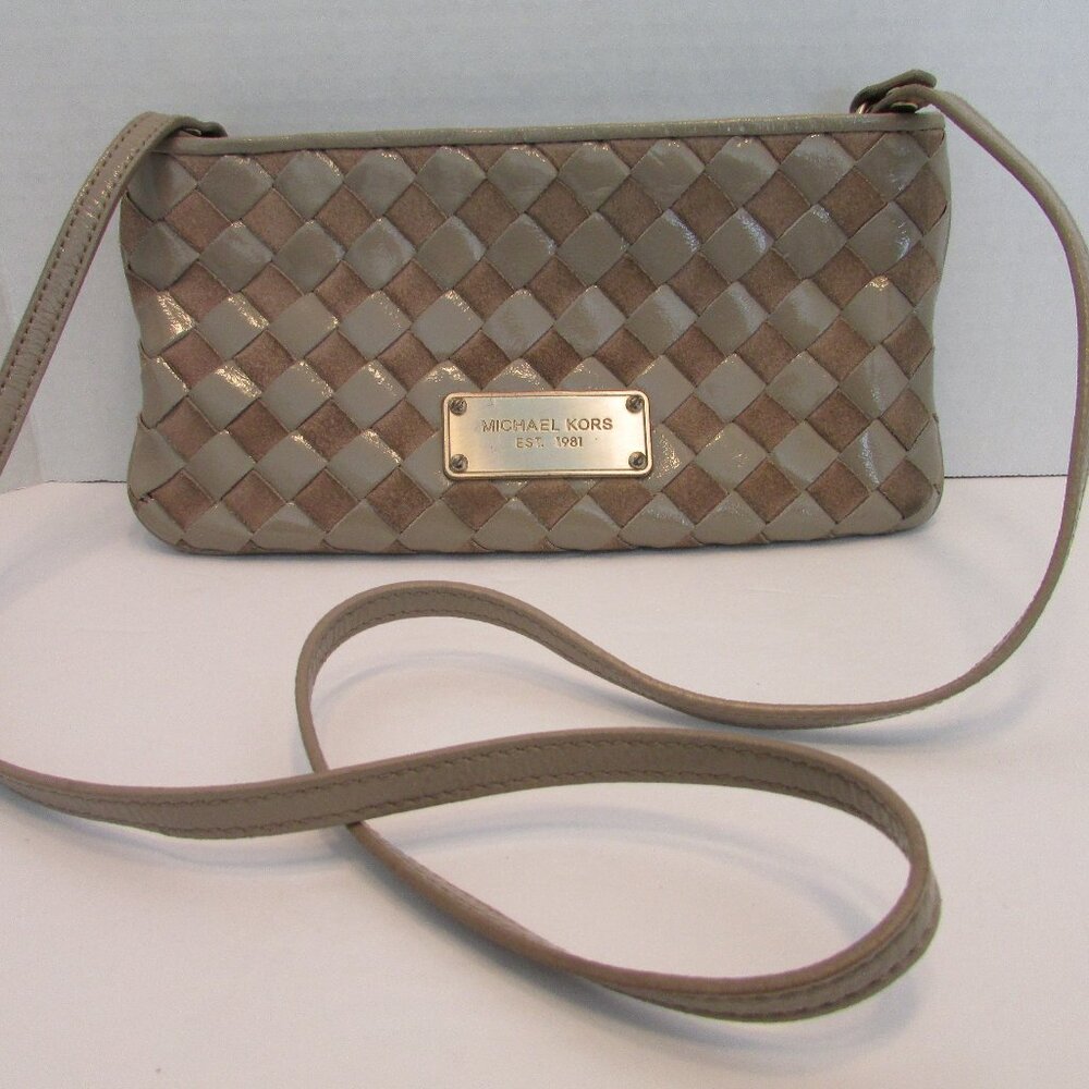 Michael Kors Handbag Suede and Patent Leather Design Light Tan